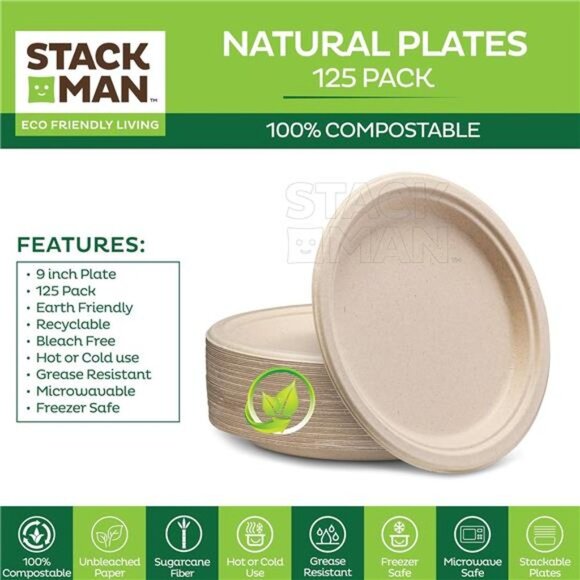 100%Compostable Paper Plates,HeavyDuty Disposable Plates [125-Pack] 9Inch Plates - Picture 7 of 8